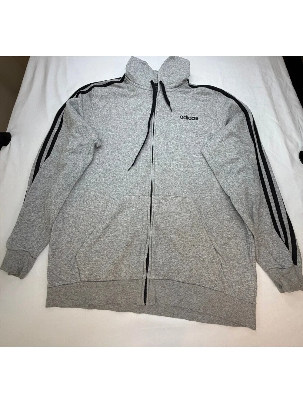 Adidas Men's Hoodie Sweatshirt Full Zip Front Pockets Logo Size XL Grey